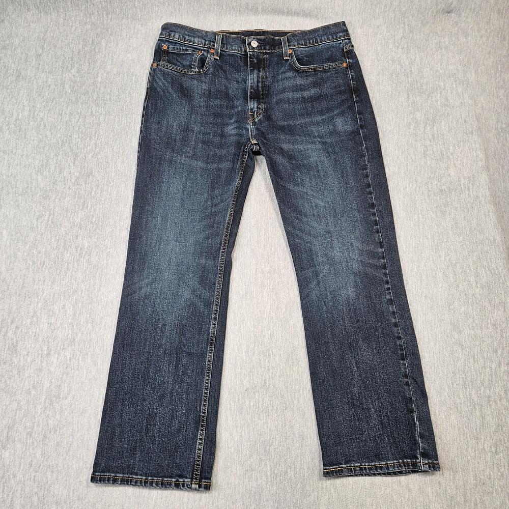 Levis 527 Jeans Mens 36x30 Blue Bootcut Medium Wash Denim Leather Patch
